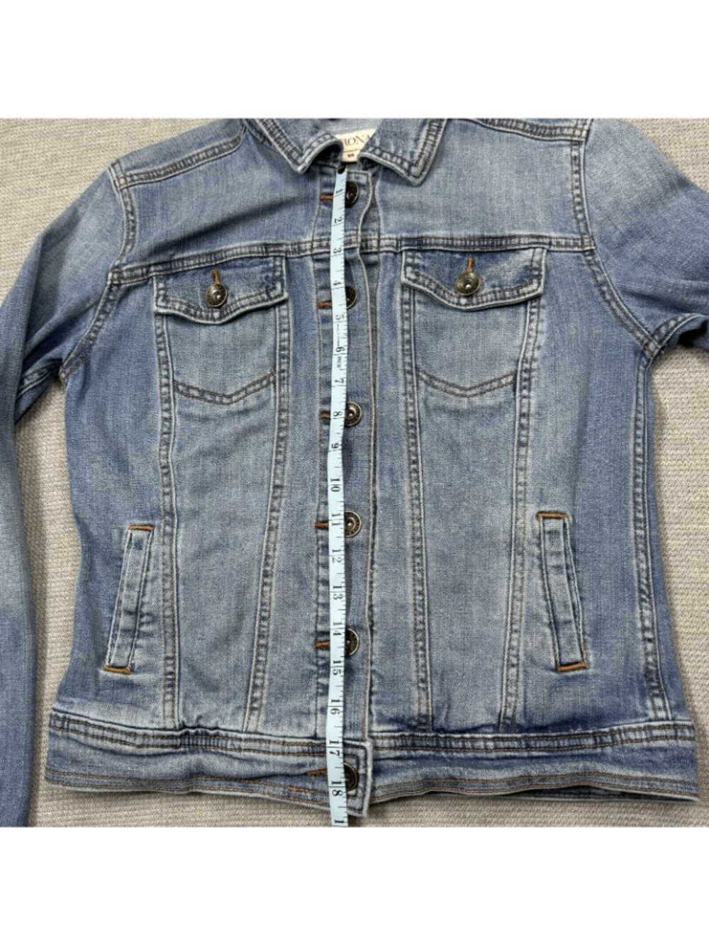 Merona Jean Jacket Womens Size XS Blue Denim Button Up Collared 4 Pockets Casual - Picture 13 of 13